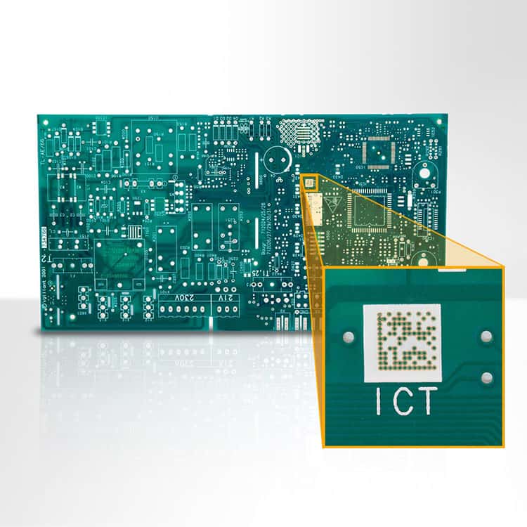 a close-up of a laser marked circuit board