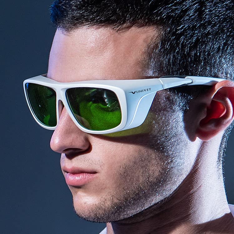 Man wearing laser safety eyewear